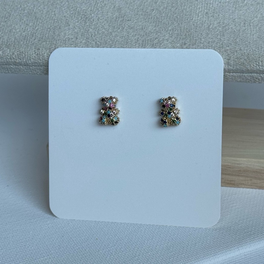 Cute Teddy Bear Gold Stud Earrings - Picture 5 of 6